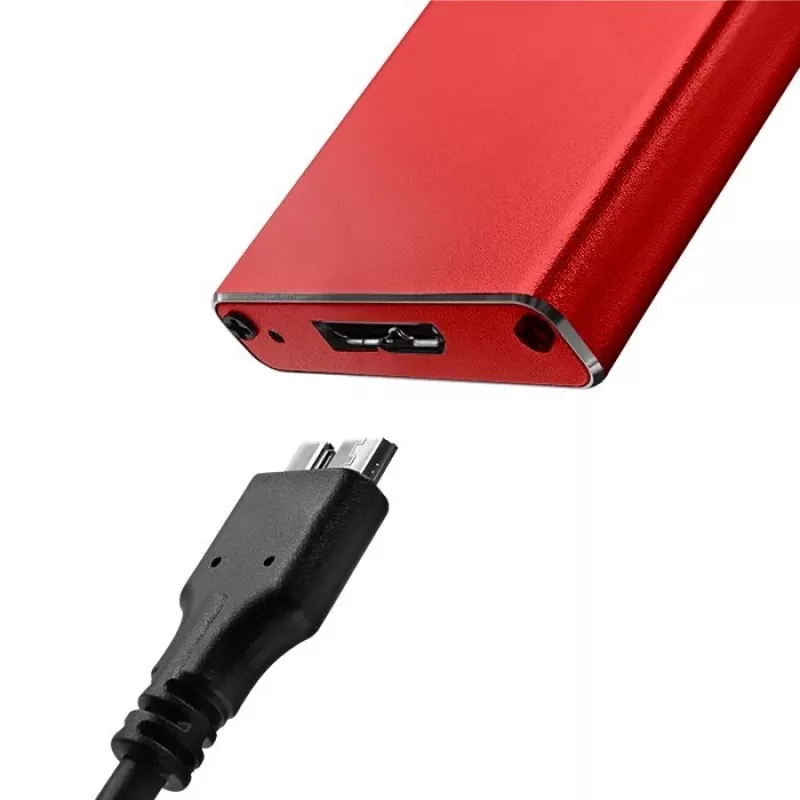 Case per SSD QOLTEC 51831 USB 3.0 per unità M.2 SATA fino a 2 TB, rosso, supporta lunghezza 30 mm, fino a 4 unità