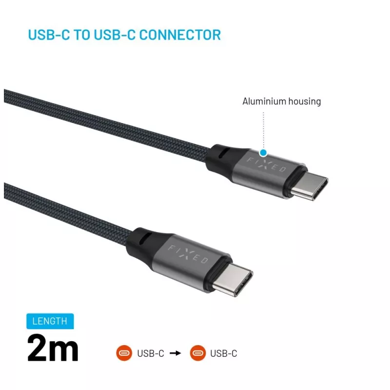 Cavo magnetico intrecciato USB-C su USB-C FIXED FIXDBM-CC2-GR, USB 2.0, guaina intrecciata, lunghezza fissa, grigio