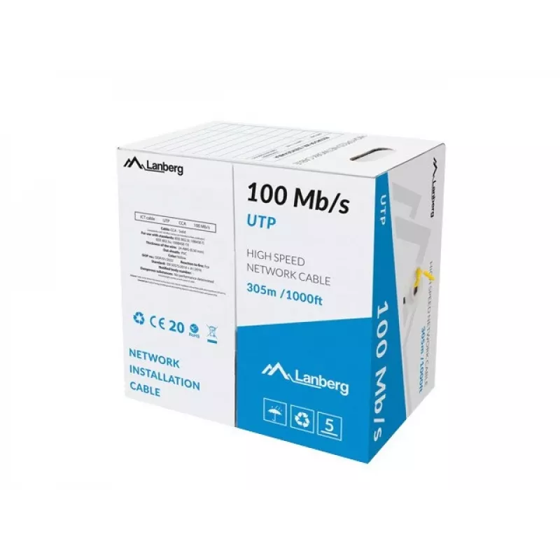 Cavo di rete LANBERG LCU5-10CC-0305-Y U/UTP Cat5e 305 m, 24 AWG CCA, giallo