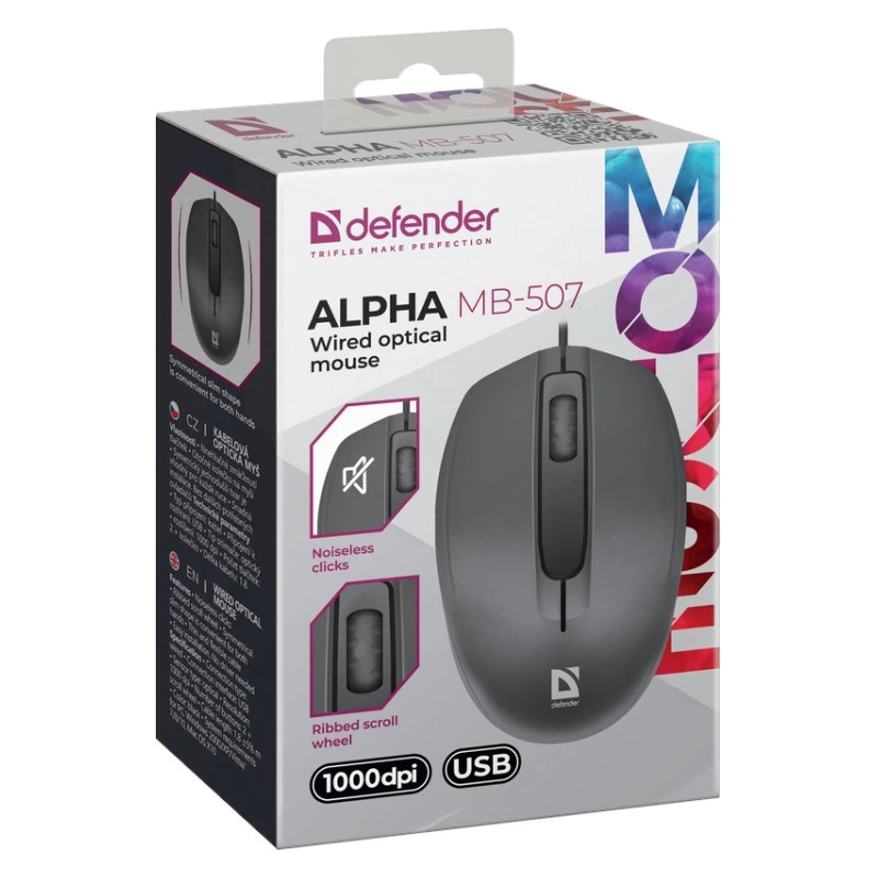 Defender mouse per computer con filo dal clic silenzioso