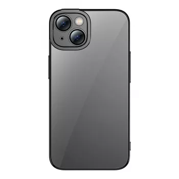 Set custodia trasparente glitterata e vetro temperato Baseus per iPhone 14 Plus (nero)