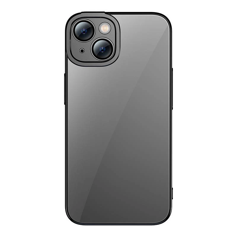 Set custodia trasparente glitterata e vetro temperato Baseus per iPhone 14 Plus (nero)