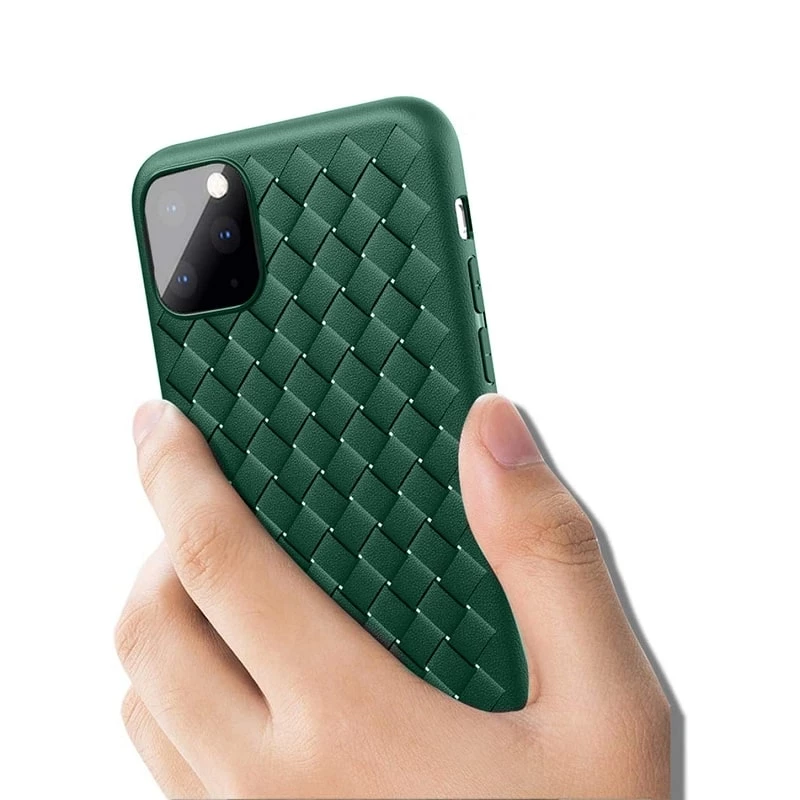 Custodia protettiva Devia per iPhone 11 Pro Max con motivo intrecciato, verde