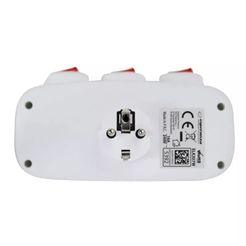 Esperanza ELK307W multipresa elettrica, 3 prese con interruttore, bianca