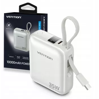 Vention FHEN0 Power bank, 10000 mAh, 35 W, cavo USB-C integrato, beige