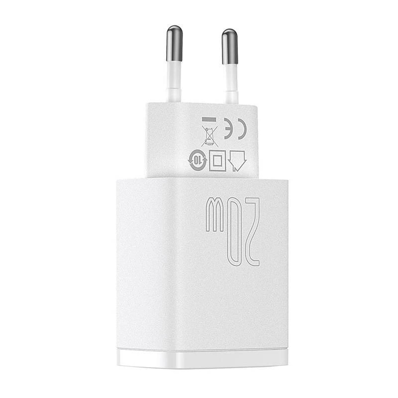 Caricabatterie da parete Baseus Compact 1x USB-A + 1x USB-C 3A, adattatore da viaggio compatto