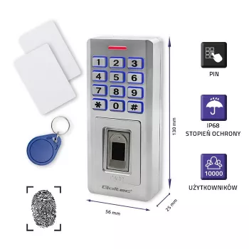 Serratura a codice con impronta digitale e RFID QOLTEC 52447 con protezione IP68