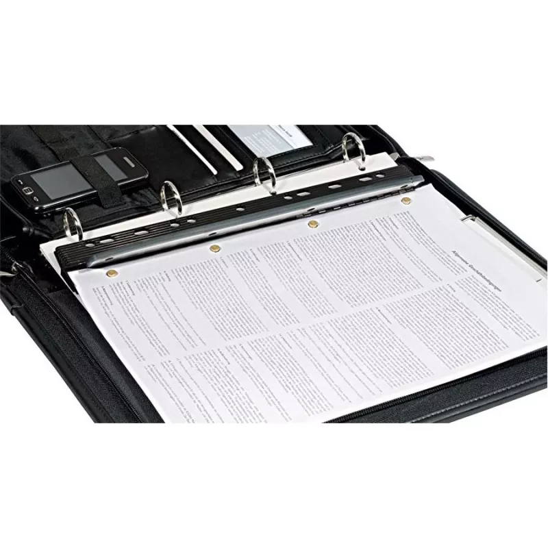 WEDO Business 67 9401 perforatore tascabile, 4 fori, capacità di foratura 3 mm, plastica con guida metallica, nero