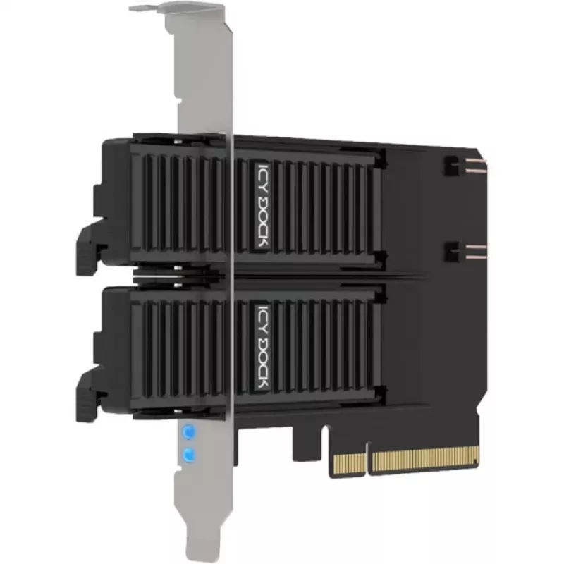 Scheda adattatore PCIe icybox MB312M4P-B — 2× M.2 NVMe su PCIe 4.0 x8 (biforcazione)