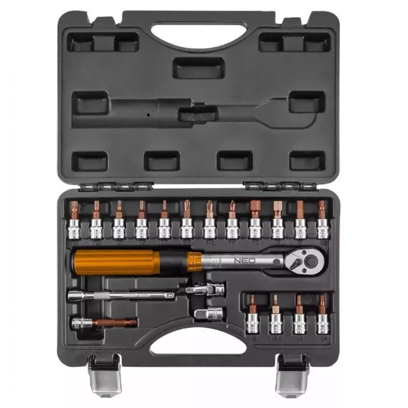 Neo Tools Chiave dinamometrica bidirezionale 1/4, 5-25NM, set da 21 pezzi