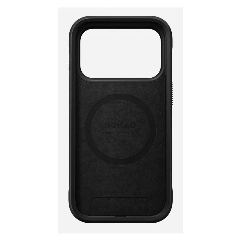 Custodia per smartphone Nomad Rugged Leather Case per Apple iPhone 17 Pro, pelle/TPU/PC/alluminio, per schermi da 16 cm (6,3 pollici), nero