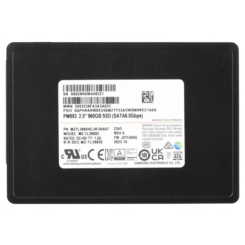 Samsung MZ7L3960HCJR-00A07 unità a stato solido interna 960 GB 2,5 pollici Serial ATA III TLC