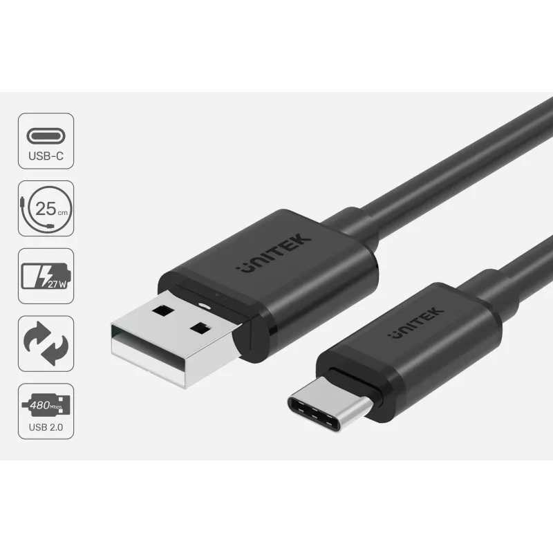 Cavo USB-A a USB-C Unitek C14068BK, 2 m, USB 2.0, nero, connettore maschio-maschio