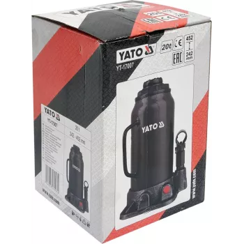 Cric meccanico YATO YT-17007, capacità 20.000 kg, corsa 24,2–45,2 cm, pistone 150 mm, testa Ø45 mm, peso 10,5 kg