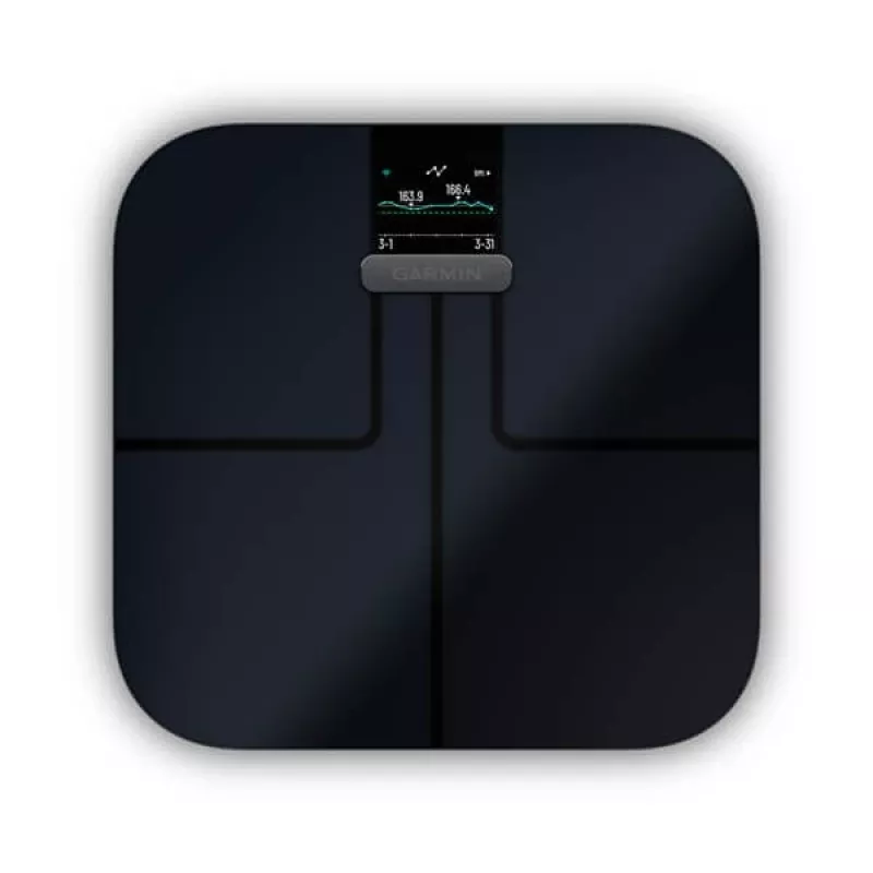 Bilancia pesapersone elettronica GARMIN Index S2 — nera, max. 181,4 kg, Wi-Fi/Bluetooth, composizione corporea