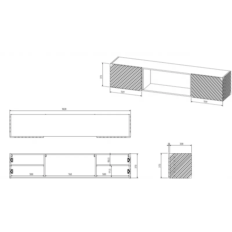 Mobile TV Cama LARA 183x35x37 bianco opaco + camino bianco