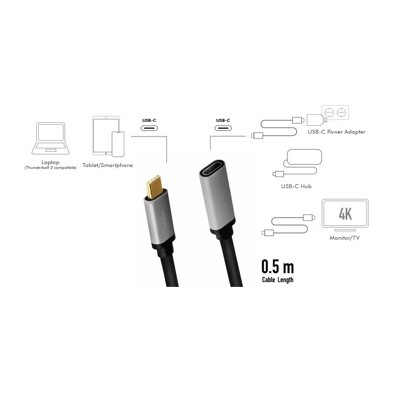 Cavo USB LogiLink USB 3.2 Gen 2 CUA0105 0,5 m USB-C nero grigio