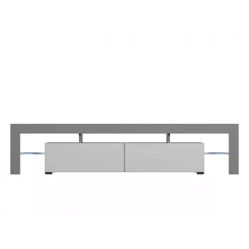 Mobile TV Cama Meble TORO 200 — 2000×350×410 mm, piano superiore grigio in truciolare, grigio/bianco lucido