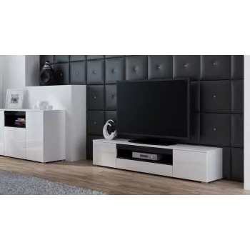 Mobile TV Cama VIVA 180 bianco/bianco lucido + nero