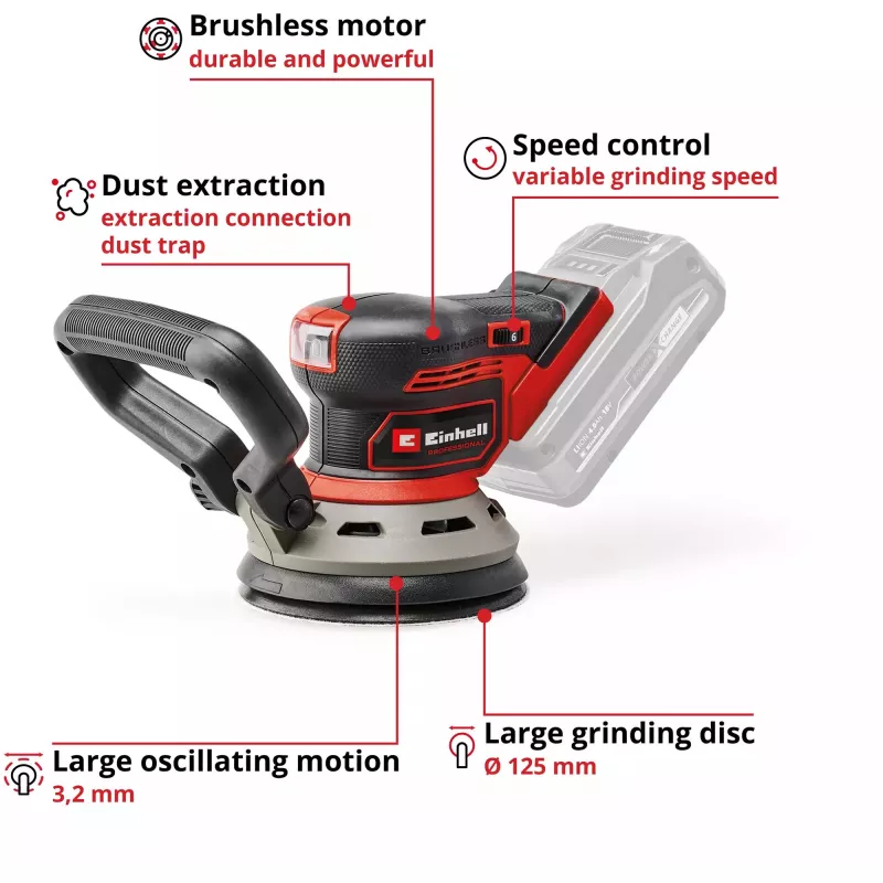Levigatrice per pavimenti EINHELL TP‑RS 18/32 Li BL Solo — 24.000 giri/min, nero/rosso, 1,11 kg