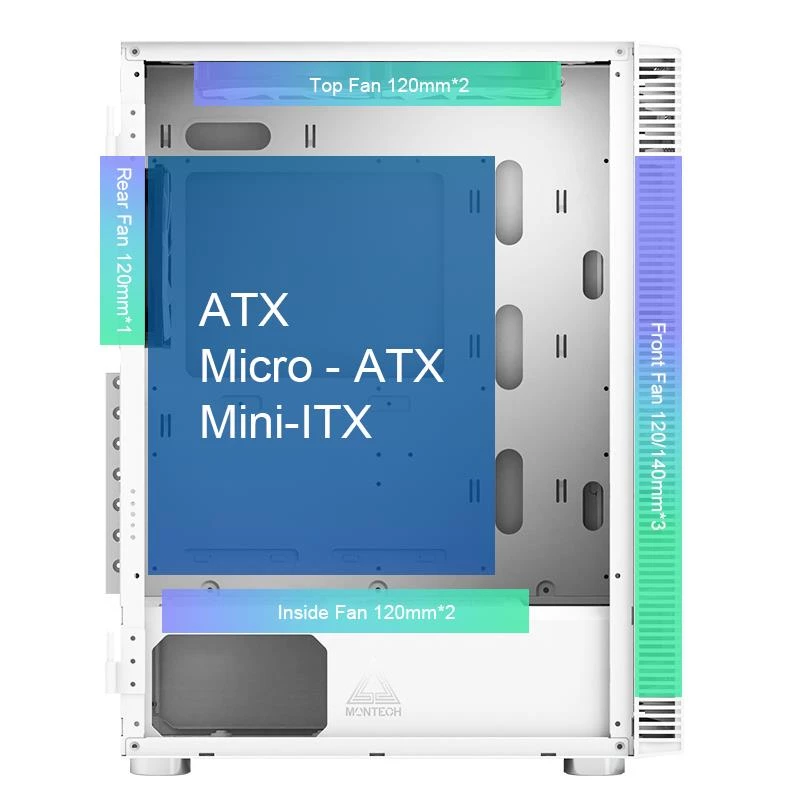 Case PC Montech X3 GLASS mid-tower bianco