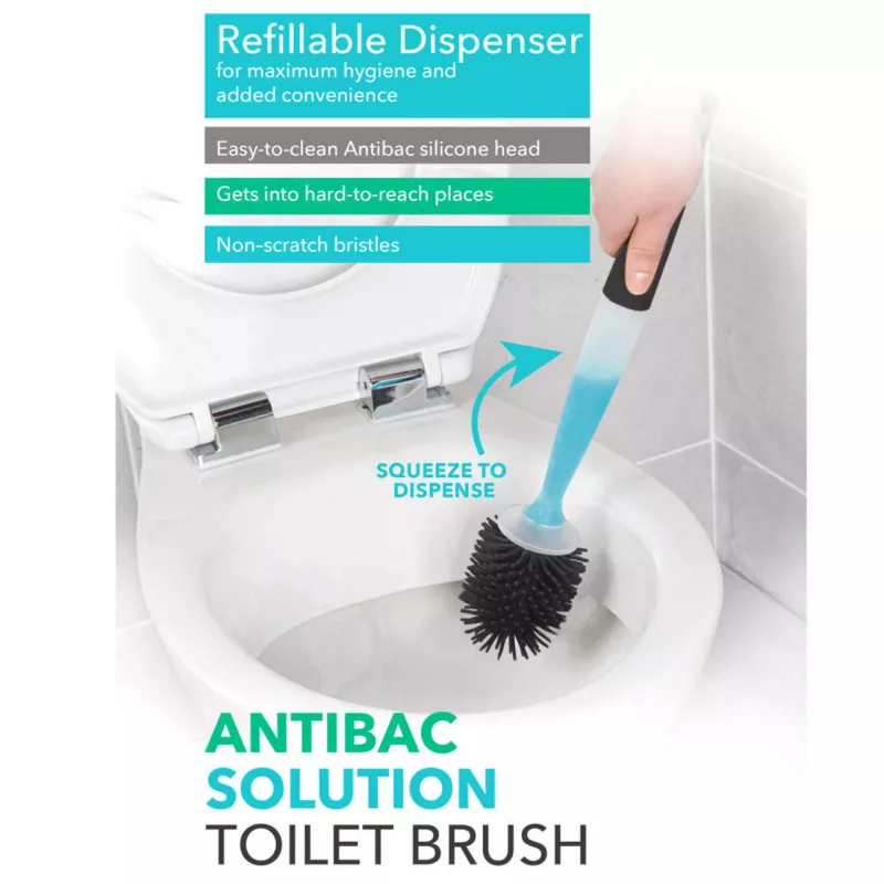 Spazzola per WC Beldray LA033996UFFEU7 Antibac Grigio, spazzola antibatterica per la pulizia del WC