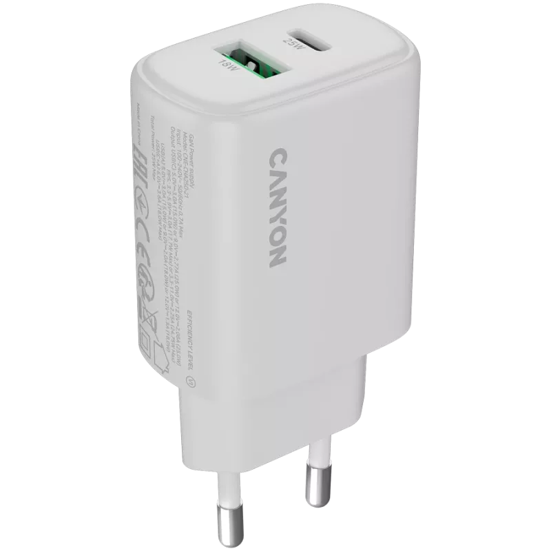 CANYON caricabatterie OnCharge 250 25W 1xPD 1xQC EU bianco