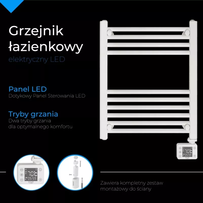 Termoarredo elettrico LED per bagno | AD 7823 | radiatore | 400 W | bianco | IP24
