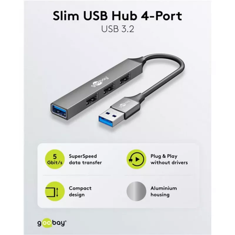 Hub USB Goobay 74456 Type-A 5000 Mbit/s grigio chiaro