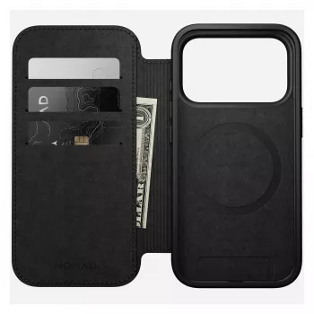 Custodia folio in pelle per smartphone Nomad Modern Leather Folio per iPhone 17 Pro – marrone, per 6,3 pollici (16 cm), 4 scomparti per carte