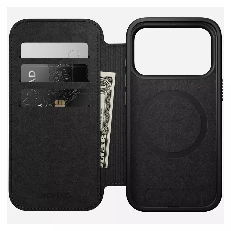 Custodia folio in pelle per smartphone Nomad Modern Leather Folio per iPhone 17 Pro – marrone, per 6,3 pollici (16 cm), 4 scomparti per carte