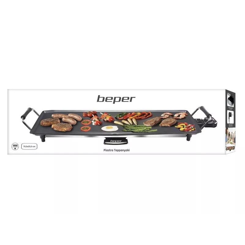 Beper 90.386 griglia teppanyaki, piastra antiaderente 70,5 x 23,5 cm, 1800 W, nera