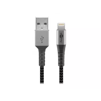 Cavo USB-A a Lightning GOOBAY 2 m, rivestimento in tessuto, diametro 3,3 mm, grigio siderale/argento