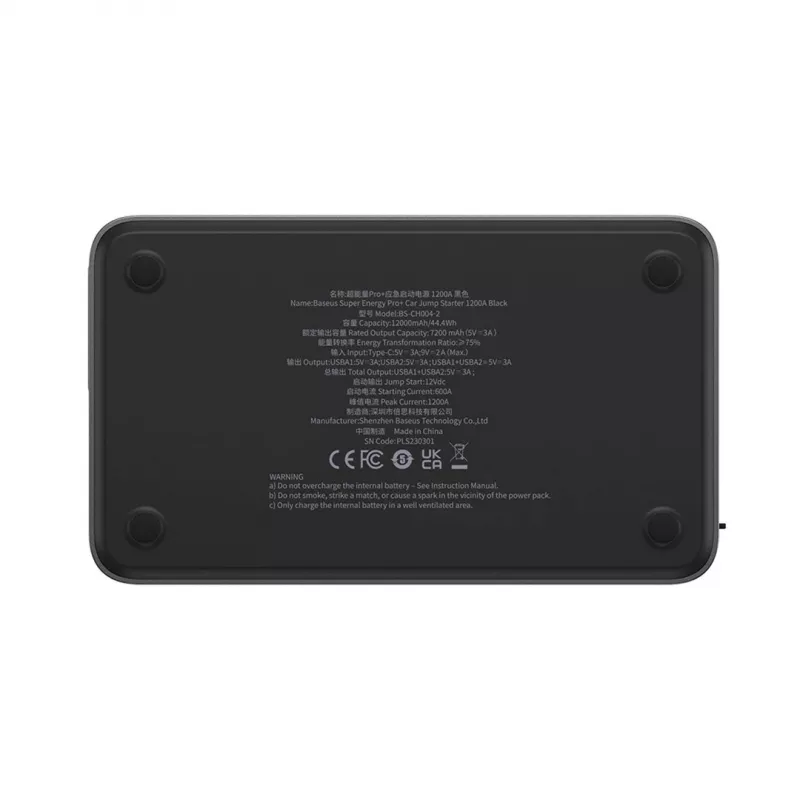 Powerbank/avviatore Baseus Pro+ avviamento auto, 12000mAh, 1200A, USB (Nero)