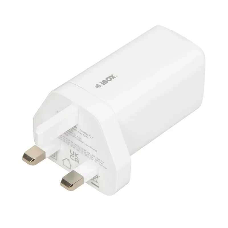 iBOX C-65 bianco, caricabatterie universale GaN 65W spina UK