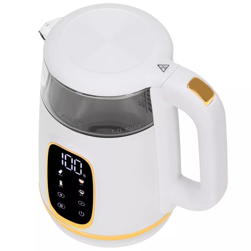 Bollitore Adler AD 1305WG — 1,7 l, 2200 W, vetro/plastica, bianco/oro/trasparente
