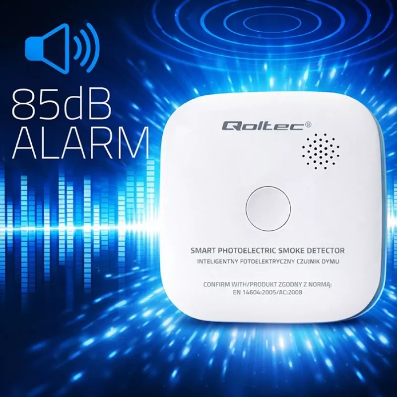 Rilevatore di fumo radio QOLTEC modello 52653 con allarme a batteria 85 dB