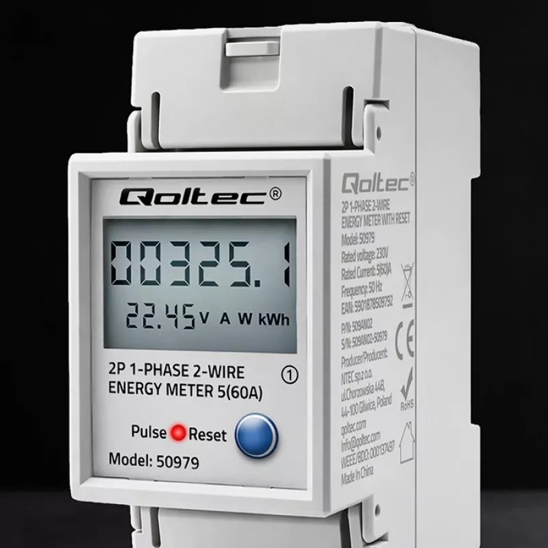 Contatore di energia QOLTEC monofase per guida DIN 230V (MPN 50979)