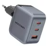 Caricabatterie GaN Vention FEXH0-EU 70W — 2x USB-C + 1x USB-A, PD 70W, 100–240V