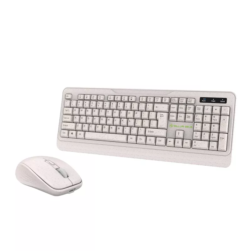 Set tastiera e mouse wireless Tellur TLL491171 con ricevitore Nano-USB, crema