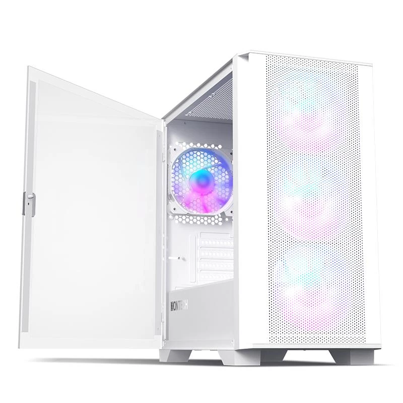 Montech AIR 100 ARGB tower MICRO-ATX con quattro ventole ARGB preinstallate, design ultra-minimalista, pannello frontale in mesh fine, elevato flusso d'aria, lato unico