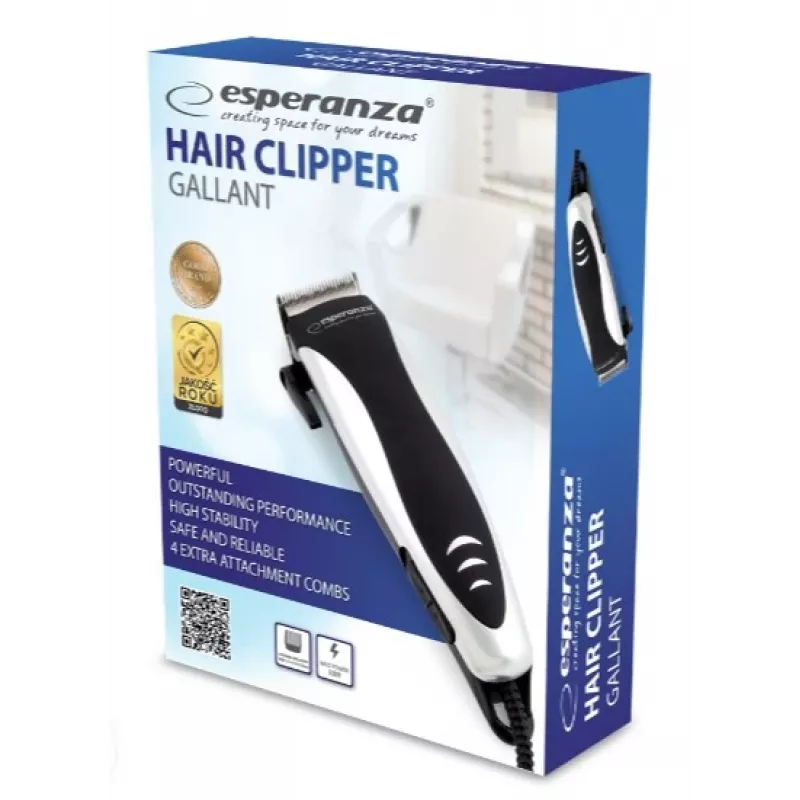 Rifinitore per capelli con filo ESPERANZA EBC005 – lama 40 mm, lunghezza 1,2–12 mm, 10 W, nero/bianco