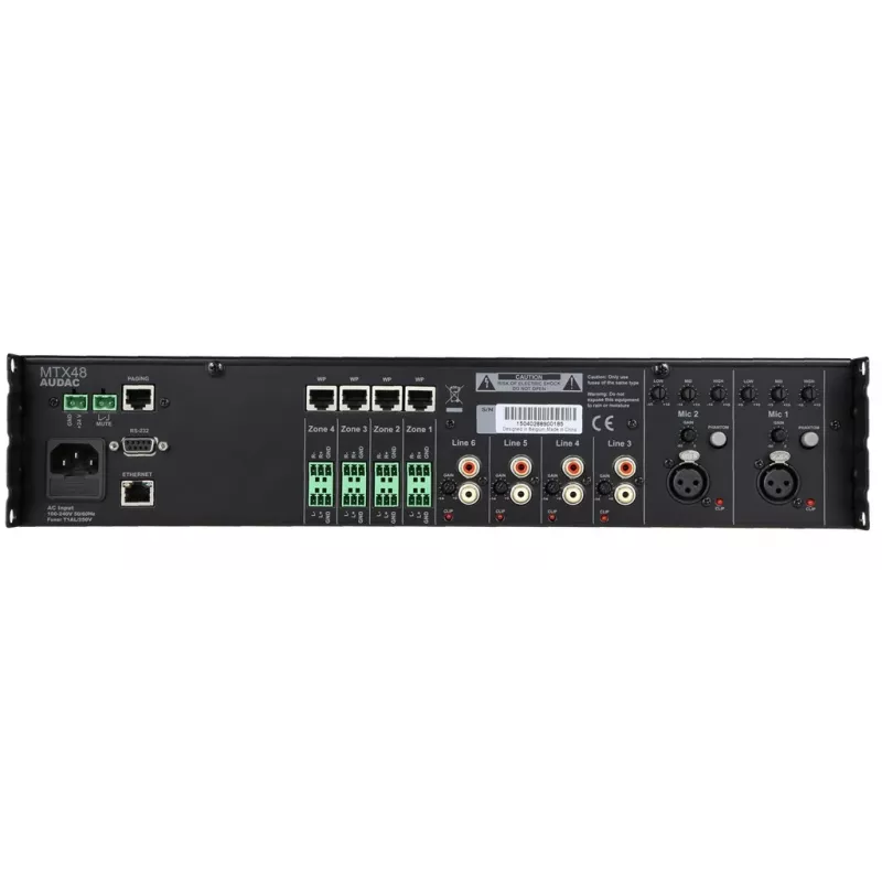 Amplificatore audio AUDAC MTX48 per uso domestico nero 80 dB SNR 20-20000 Hz