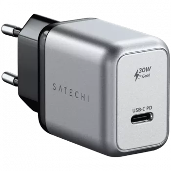 Caricabatterie per dispositivi mobili Satechi ST-UC30WCM-EU — alimentatore AC universale per interni con 1× USB-C, nero/argento