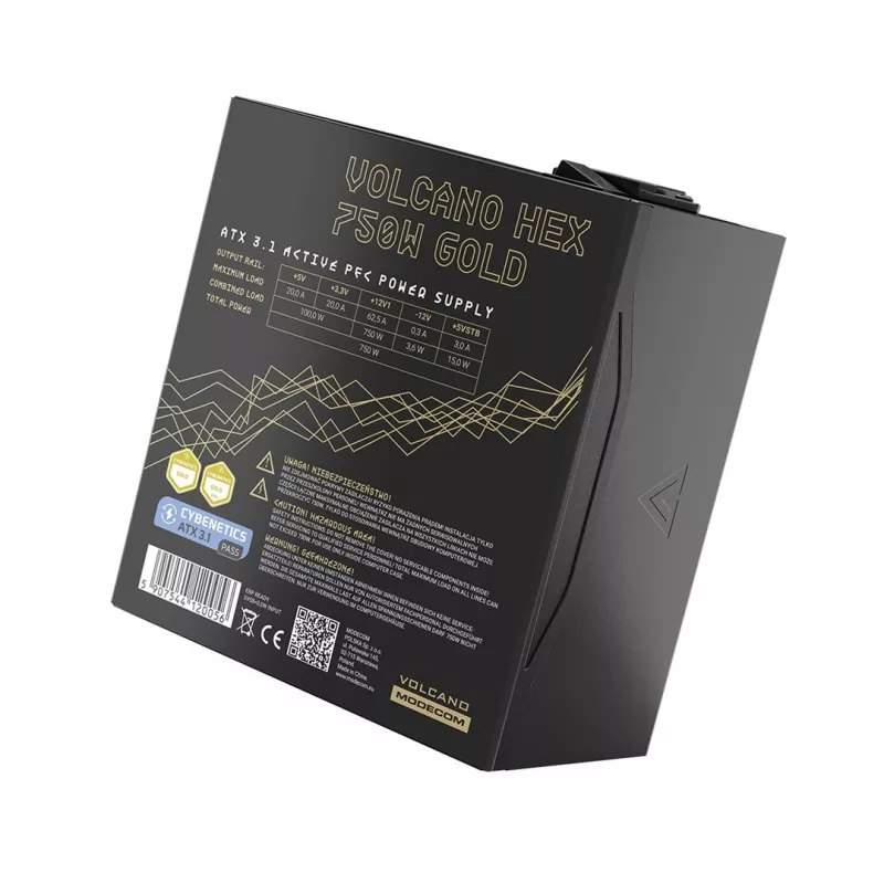 Alimentatore MODECOM VOLCANO HEX GOLD 750W, 80 PLUS Gold, ATX 3.1, modulare, ventola 14 cm