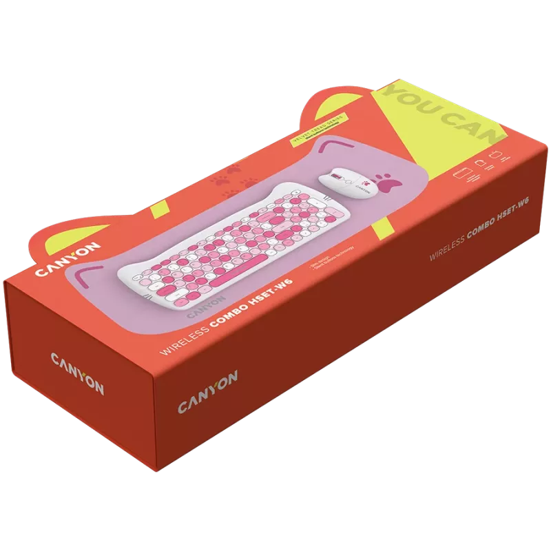 Set tastiera e mouse wireless CANYON HSET-W6 Pink Kitty Edition