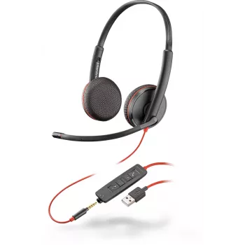 Cuffie HP POLY Blackwire C3225 con filo USB-A con archetto per ufficio/call center, 20–20000 Hz, 121 g, nero
