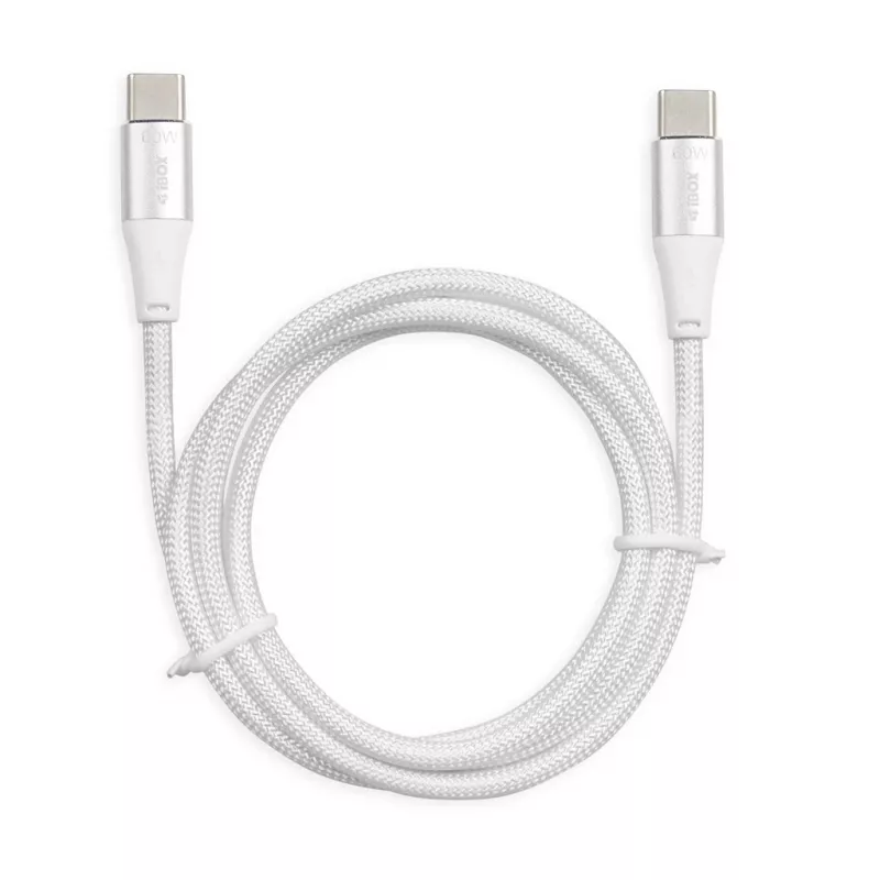 Cavo USB-C a USB-C IBOX IKUTC1W 1 m, USB 2.0, 3 A, bianco, rivestimento in tessuto intrecciato