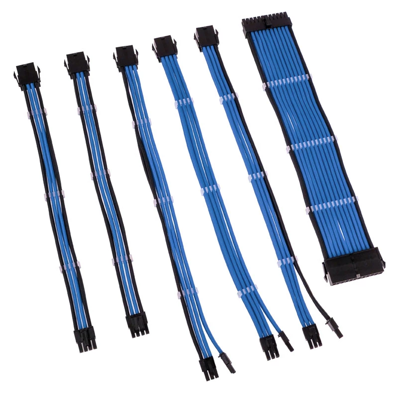 Kit prolunga cavi intrecciati Kolink Core Adept — 20+4 pin, 8 pin, 4+4 pin, 3×6+2 pin, blu, guaina in PET