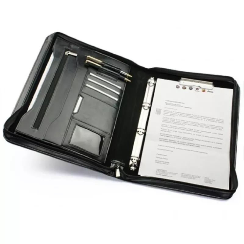 Cartella portadocumenti A4 con clip e 4 anelli, nero, 355x260x50mm